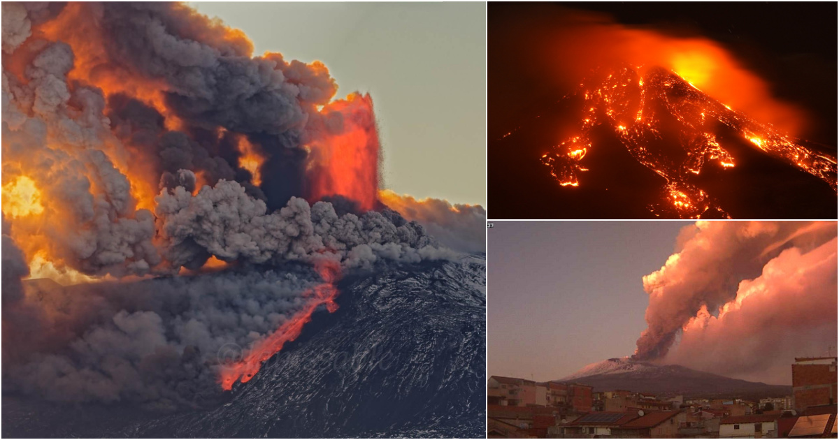 Vulcão Etna volta a entrar em erupção assustando população e a iluminar o céu com várias explosões de lava (VÍDEO)