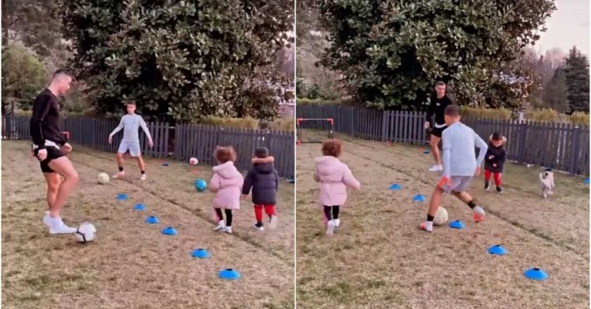 Cristiano Ronaldo ensina truques de futebol aos filhos (VÍDEO)