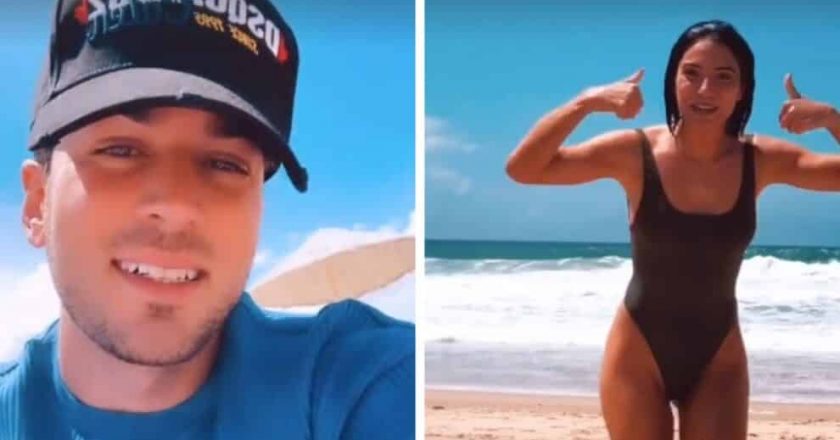 David Carreira vai à praia e mostra Carolina Carvalho em fato de banho (VÍDEO)