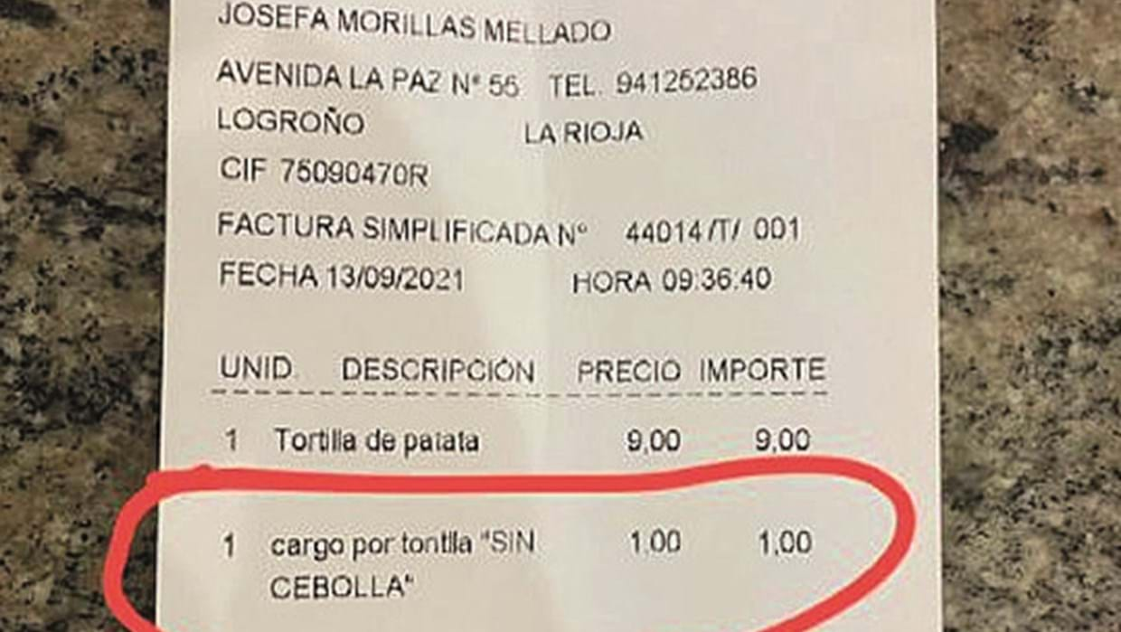 Cliente pediu para retirar cebola de tortilha … e foi-lhe cobrado 1€