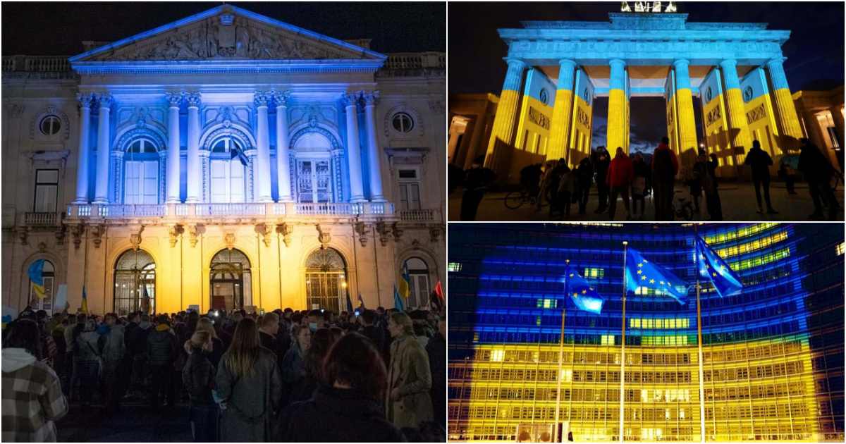 Principais cidades europeias iluminam-se com as cores da Ucrânia