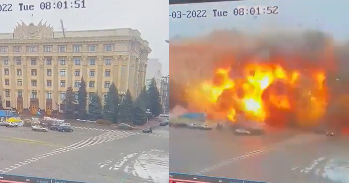 O momento exato em que míssil atinge edifício do Governo ucraniano em Kharkiv (VÍDEO)