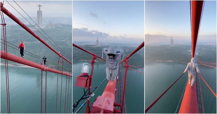 Novas imagens mostram jovens no topo da Ponte 25 de Abril, Lisboa (VÍDEO)